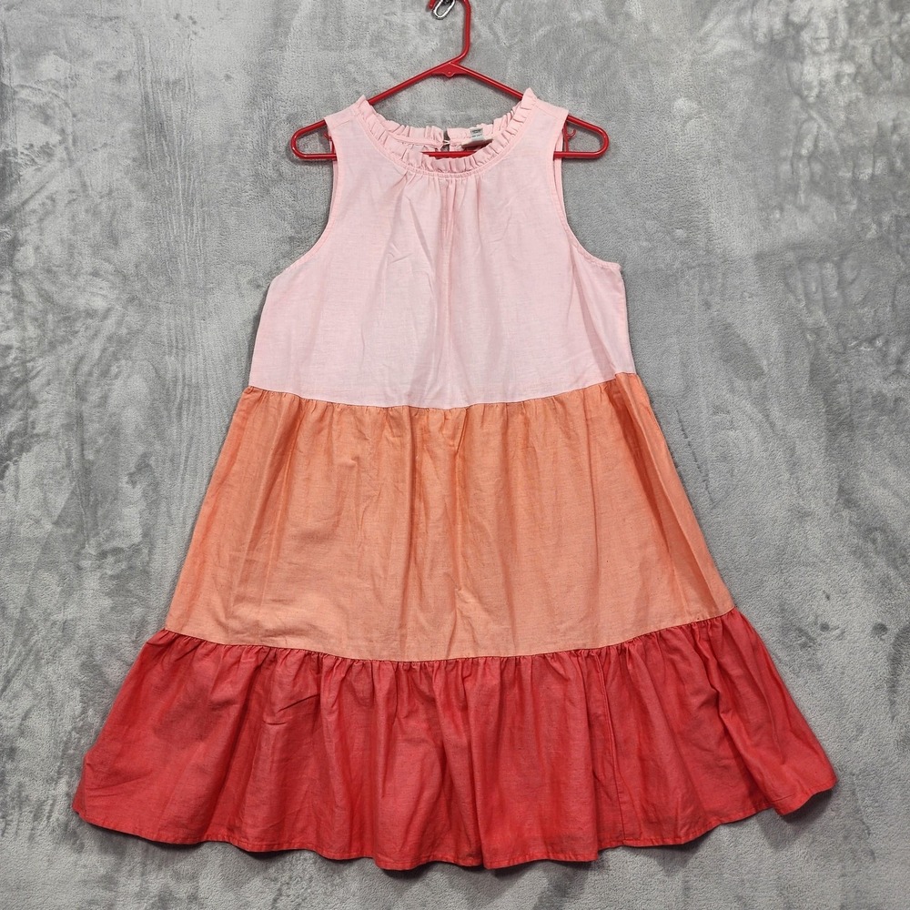 St. John's Bay‎ Dress Womens M Pink Orange Colorblock Sleeveless Tiered Ruffle
